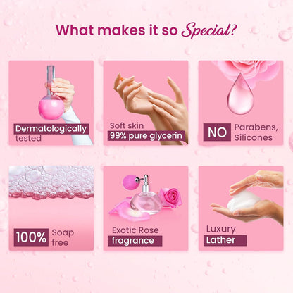 Dabur Gulabari Shower Gel - 250 ml | 99% Pure Glycerine | Gentle Bodywash | Cellulite beads for Exfoliation | 0% Parabens & Soap | No Silicones | With Exotic Damask Rose & Organic Jojoba Oil
