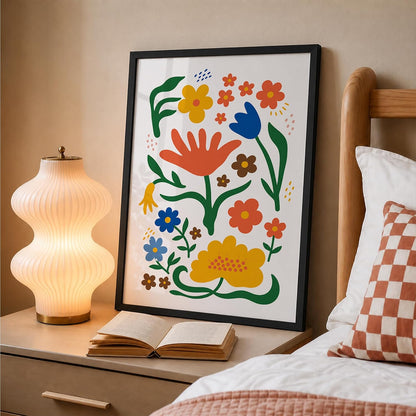 Floral Wall Art for Home Decor, Framed Flower Painting for Living Room, Bedroom & Office, Boho Folk Botanical Artwork, Colourful Aesthetic Wall Décor (DGN15-Black10x13 inch)