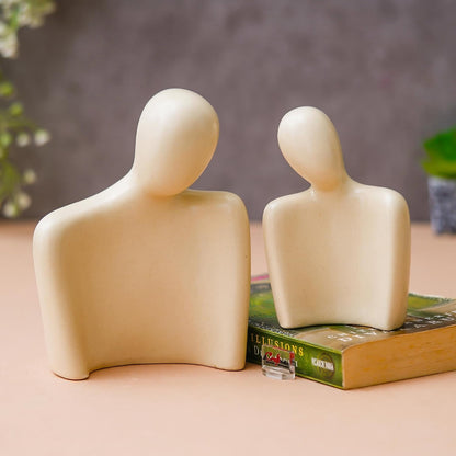 eCraftIndia Set of 2 White Ceramic Handcrafted Couple Statue Sculpture Figurines Home Decor Items Showpiece for Living Room Bedroom Table Shelf TV Unit | Gift for Wedding Anniversary Valentines Day
