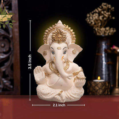 Lord Ganesha Idol for Car Dashboard, Home Decor & Pooja | Resin Gold Plated Ganpati Murti | 3.5 Inch Ganesh Statue for Gift, Diwali, Housewarming, Baby Shower, Mandir Decor, Peach Ivory,P-1