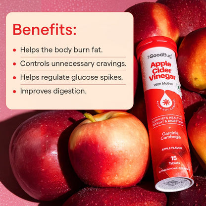 The Good Bug Apple Cider Vinegar Effervescent with Mother - 15 Tablets | Vit B6 & B12 | Boosts Metabolism, Controls Cravings | 500mg ACV, 500mg Garcinia | No Added Sugar, No Maltodextrin
