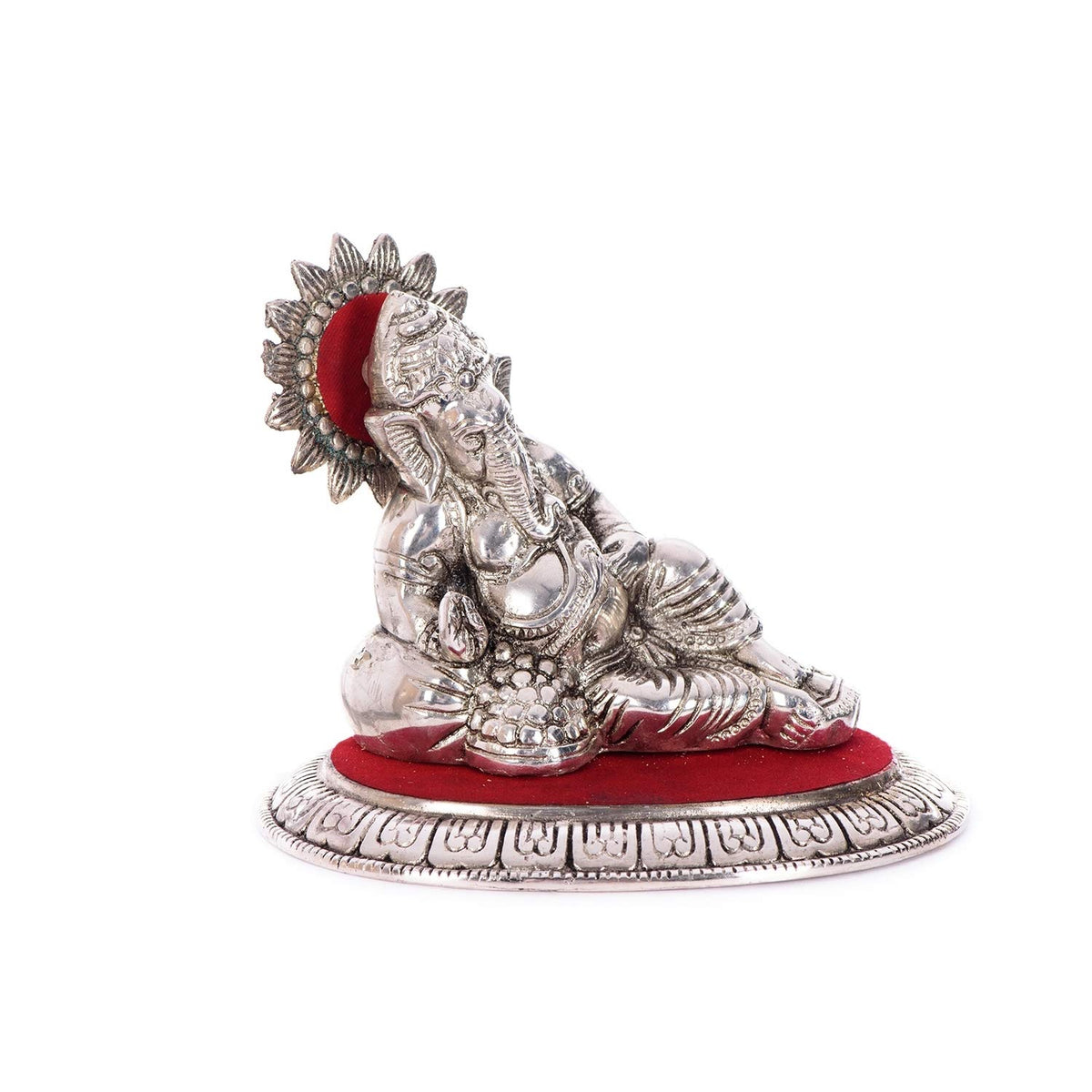 Brass Ganesha Idol Sitting with Musand Pillow - Lord Ganesha Idol for Home Decor Office Car Dashboard- Ganesha Statue for Puja Room- Ganpati Murti- God Statue Gift for Diwali, Birthday
