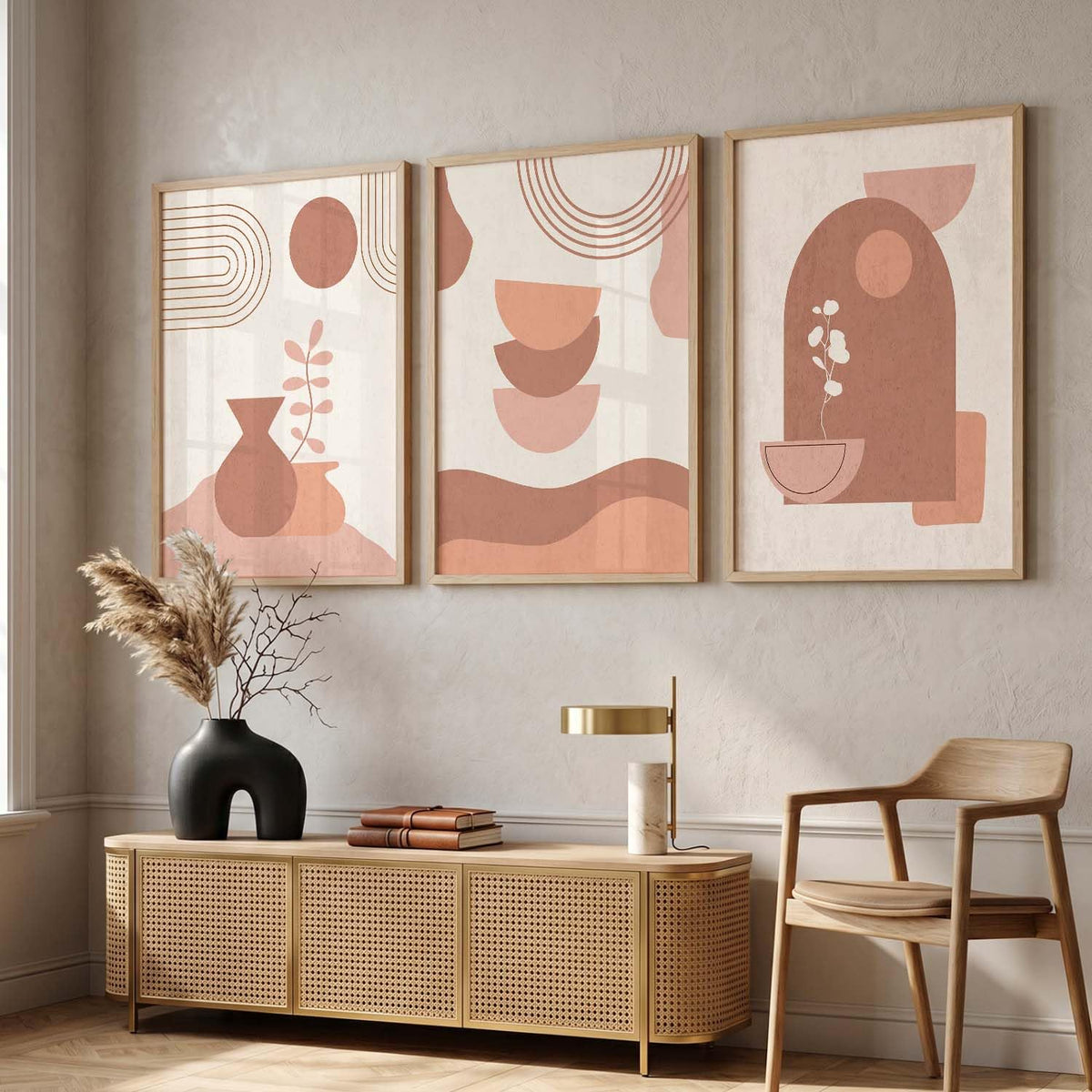 Boho Art Home Decoration Modern Paintings With Frame For Living Room Bed Room Hotel Wall Decor Digital Reprint Set of 3 (13x17 inch)