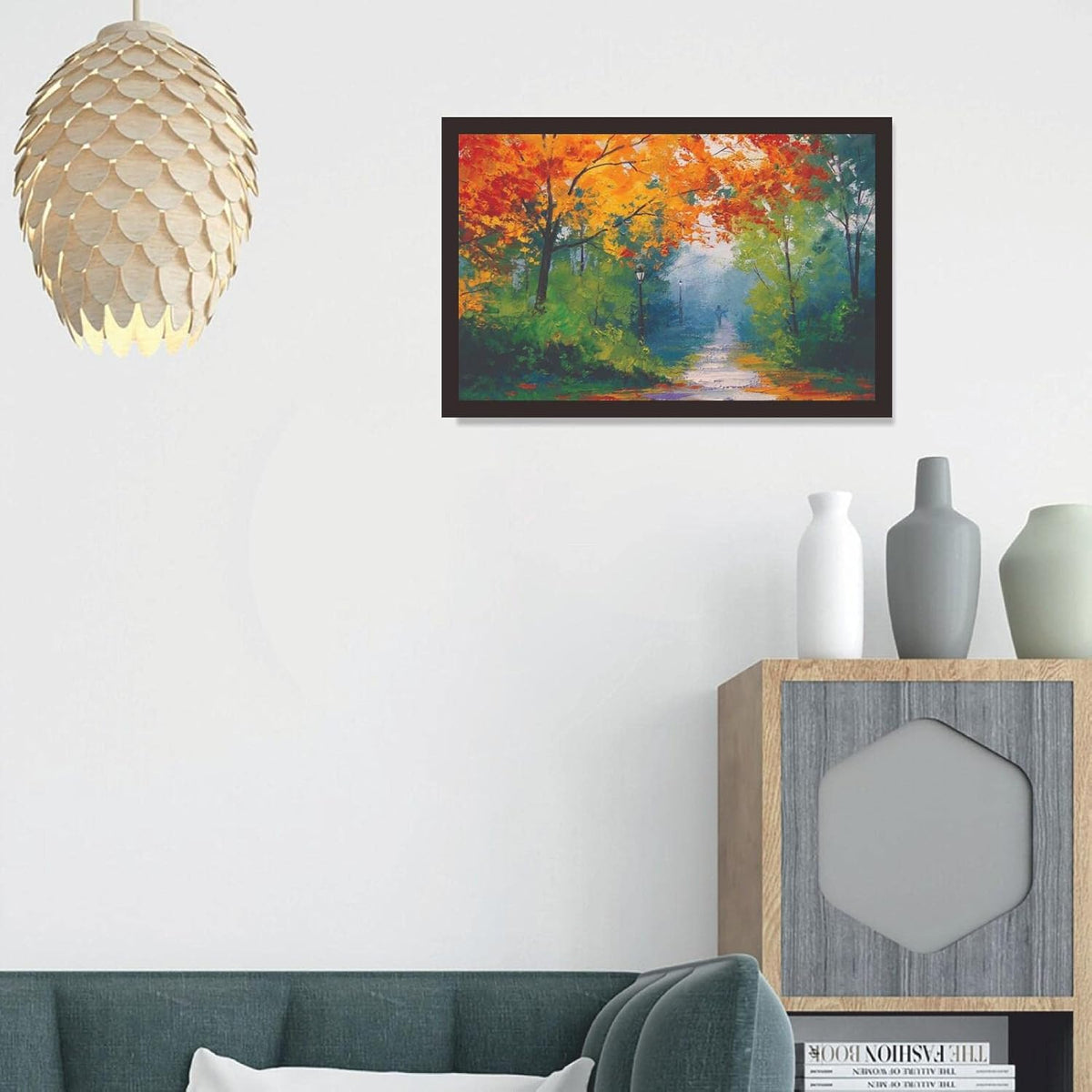 Tree Scenery Framed Photo, Wall Hanging Home Decor Painting for Living Room & Bedroom Decoration (18 x 12 Inch,Paper)