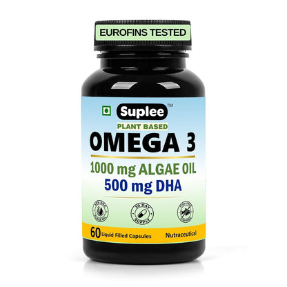 Suplee Plant Based Omega 3 Algae Oil 1000mg with 500mg DHA | 60 Capsules