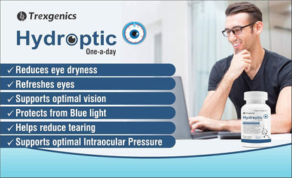 Trexgenics® HYDROPTIC Advanced Dry Eyes & Eye Care One-a-day Vegetarian formula with Lutein, Zeaxanthin, Bilberry, Gingko, Pine Bark, Vitamin C, Zinc &Vitamin A (30 Vcaps) (1)