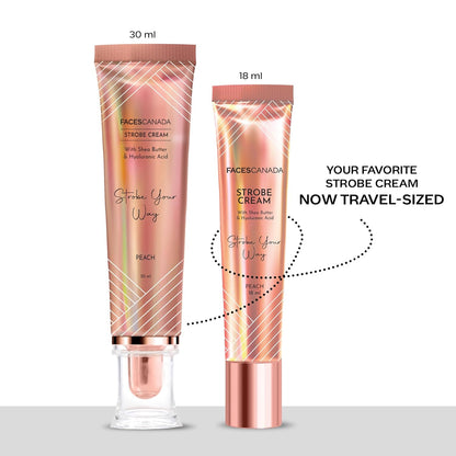 FACES CANADA Strobe Cream Mini- Peach, 18ml | Primer + Highlighter + Moisturizer | Shea Butter & Hyaluronic Acid | Intense Hydration | Flawless Radiant Dewy Skin | Illuminating & Glowing Makeup Base