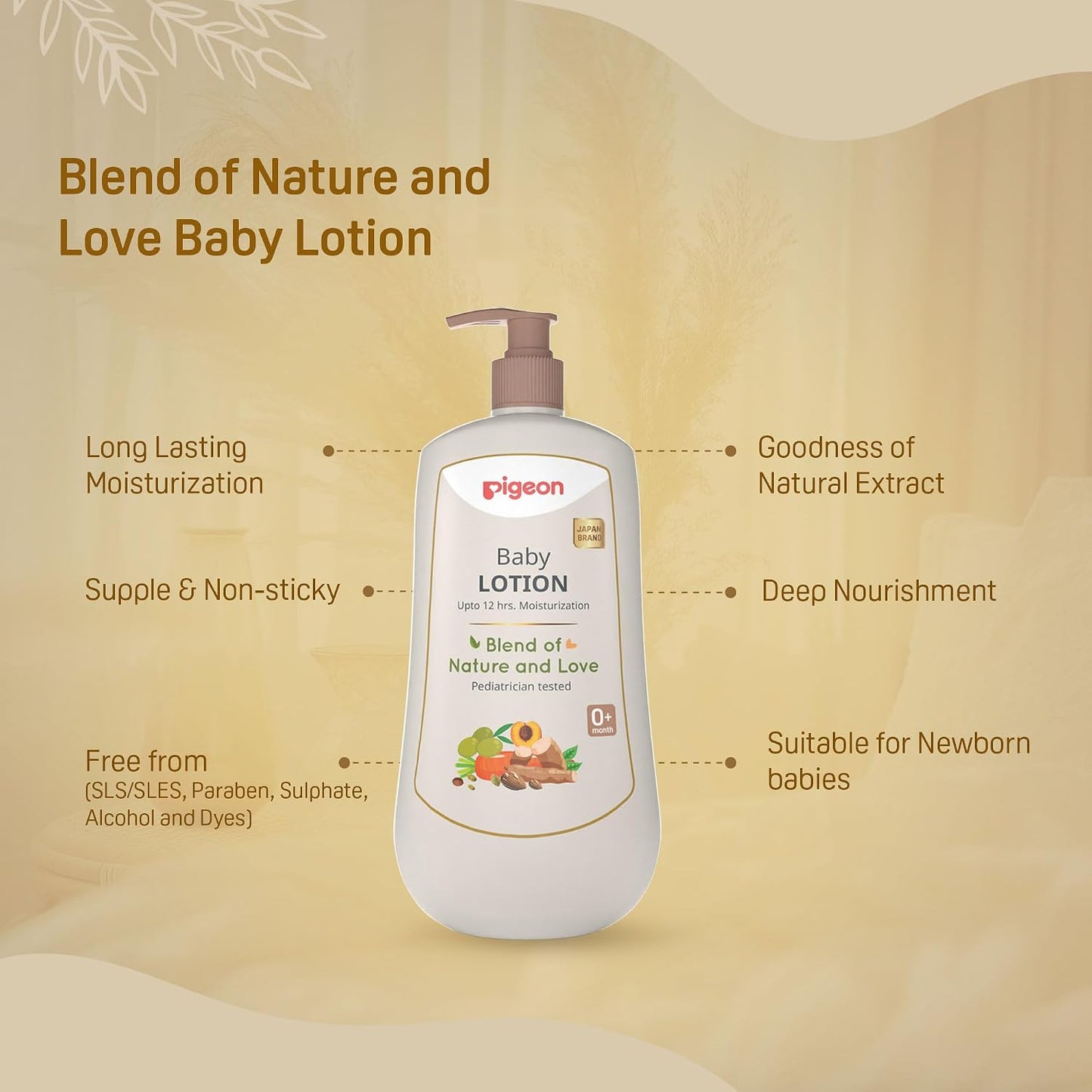 Pigeon Baby Lotion with Marshmallow Root Extract, Carrot Seed Oil, Sweet Almond & Olive Oil – Soothing, Lightweight Moisturizer for Delicate Skin, No Paraben, Sulphate & Alcohol -500 ml