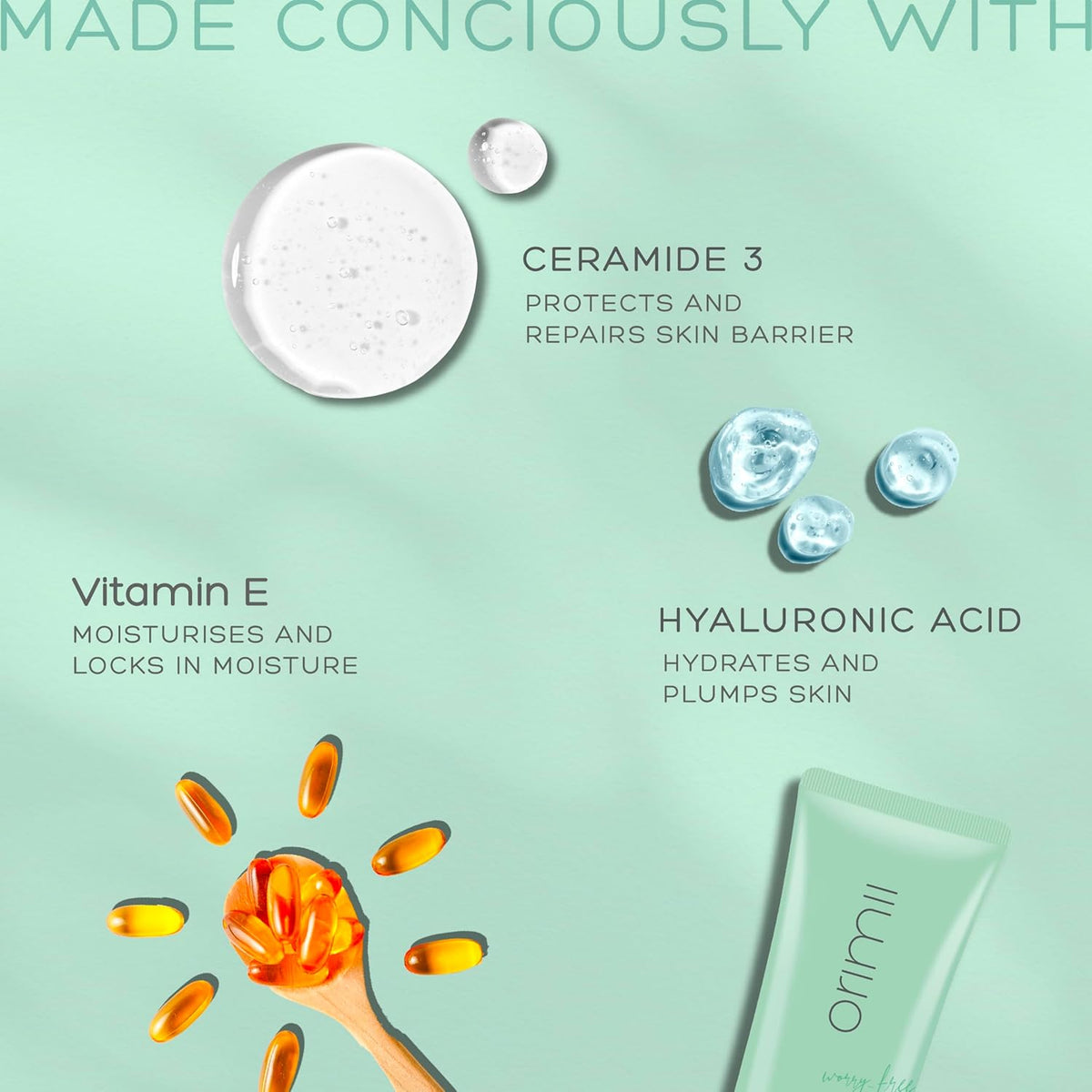 Orimii pH Balance Hydrating Gentle Face Wash For Dry & Oily Skin |Enriched with Ceramides, Vitamin E & Hyaluronic Acid |Soap Free, Non Comedogenic Cleanser 100ml