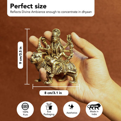 100% Pure Brass Durga Maa Idol (Size: 12.8 cm) | Durga MATA Murti for Home Decor & Puja Room | MATA Rani for Office Desk | Maa Durga for Gift | Sherawali Murti