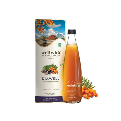 wellwith Ayuzera DiaboWin (Diawell) Karela & Jamun Diabetic Care Juice with Seabuckthorn 300ml | Chirata and Punarnava | Ayurvedic | Makes Upto 50 Glass Juice (300ml, Pack of 1)
