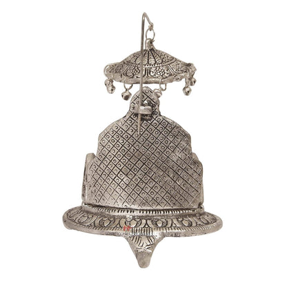 Metal Singhasan with Chhatra Antique Silver Finish Divine Peacock Design Pooja Chowki Seat for Laddu Gopal Temple Decoration - 7 Inch