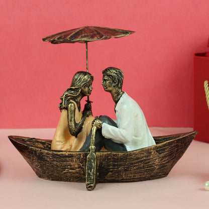 TIED RIBBONS Valentine Gift for Girlfriend Boyfriend Husband Wife Girls Boys Birthday Wedding Anniversary Romantic Boat Couple Showpiece for Home Decor Living Room Table,23 Cm,5 Cm,Gold