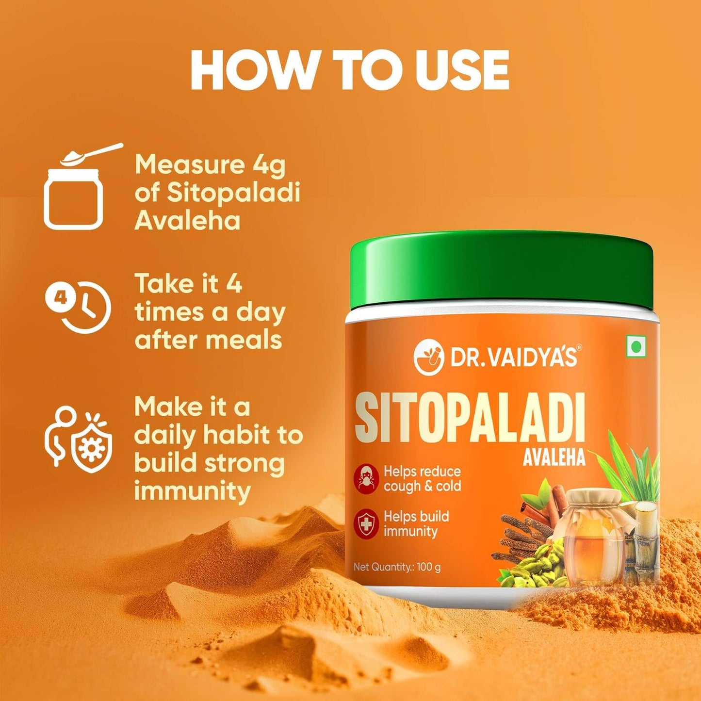 Dr. Vaidya’s Sitopaladi – 100% Ayurvedic Remedy for Cough, Cold & Immunity Support during Winter, 100g | Sitopaladi for Respiratory Health & Phlegm Relief