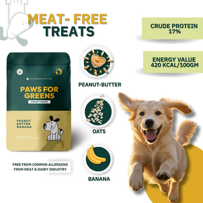 PAWS FOR GREENS Vegan Dog Treats, 100% Natural Plant-Based & Gluten-Free Crunchy Biscuits, Healthy Meat-Free Snacks for Dogs, Vegetarian Training Treats for All Breeds, 100g