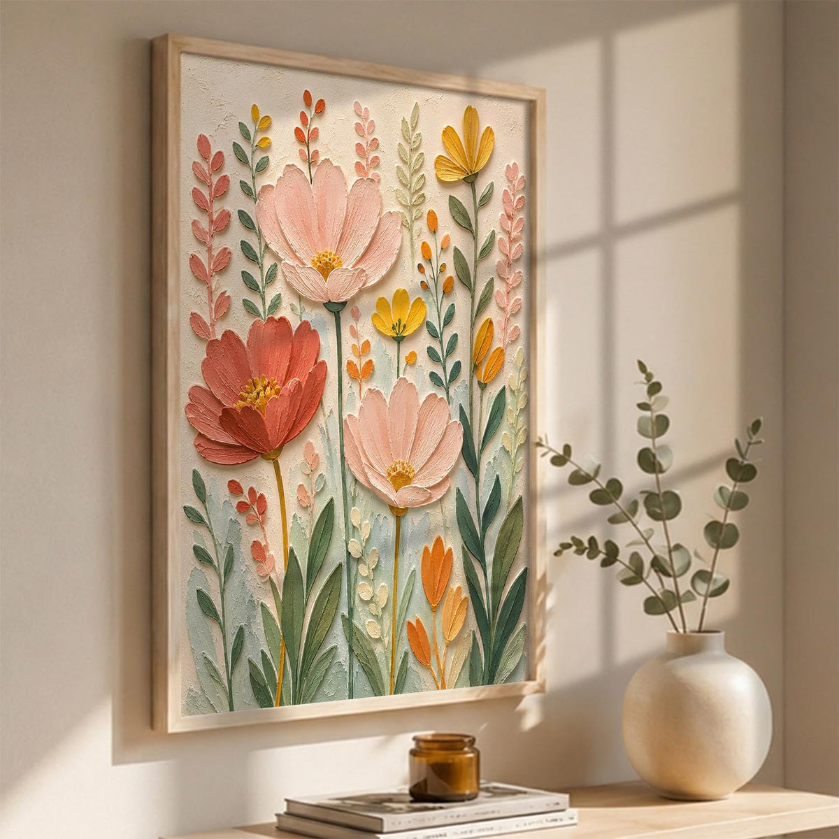 Abstract Floral Painting with Frame | Floral Art Painting With Frame Home Decoration For Living Room Bed Room Hotel Wall Decor Digital Reprint (14X20 inch)