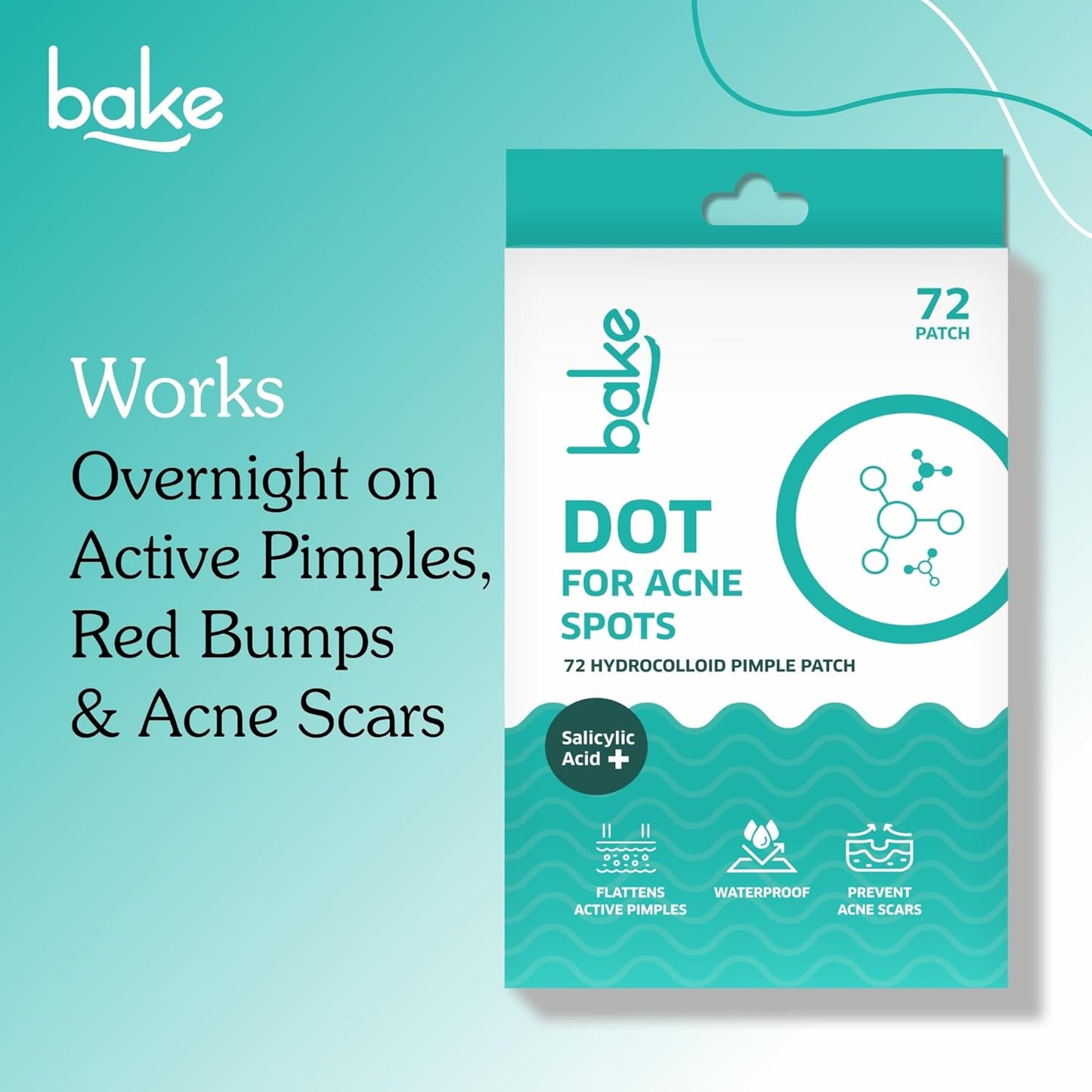 BAKE 2% Salicylic Acid Hydrocolloid Pimple Patches (36 Dots) | Absorbs Oil, Prevents Acne | Waterproof Patches | For Acne, Acne Marks, Acne Prone Skin - 36 Dots