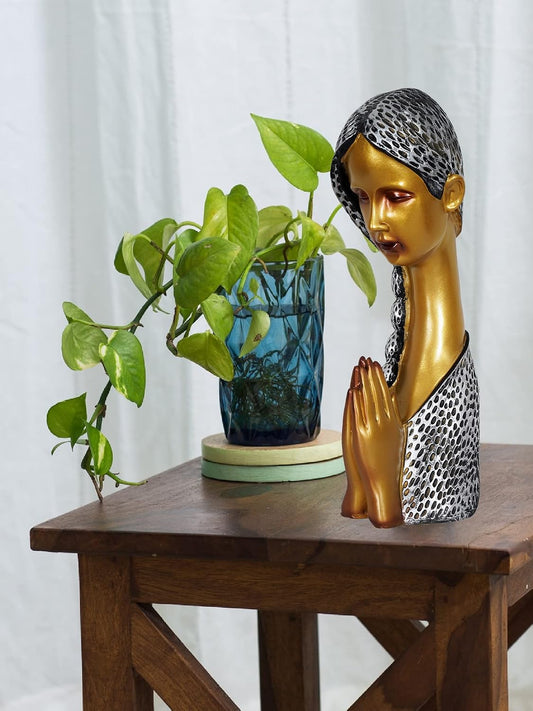 Polyresin Welcome Lady Showpiece for Home and Office Decor - Perfect for Shelves (14" Inch, Multicolor)