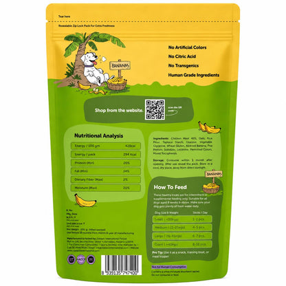 Dogs & Tiddles Banana & Real Chicken Dog Treats for Puppies & Adult Dogs, 100g | Soft & Chewy Puppy Treats | Supports Strong Bones & Teeth| Tasty Training Treats and Dog Snacks