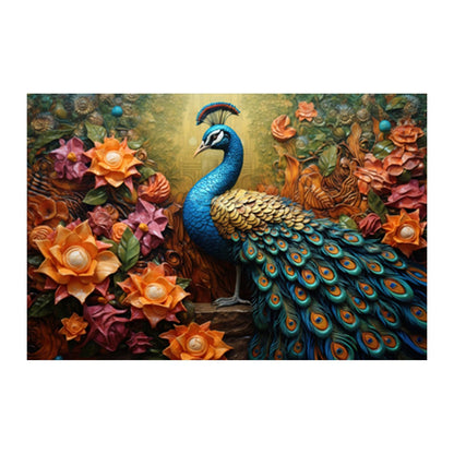 Peacock Paintings for Living room, Peacock Poster Big Size with Sparkle Coated Lamination - 22548 (Self Adhesive) 18x24 Inch