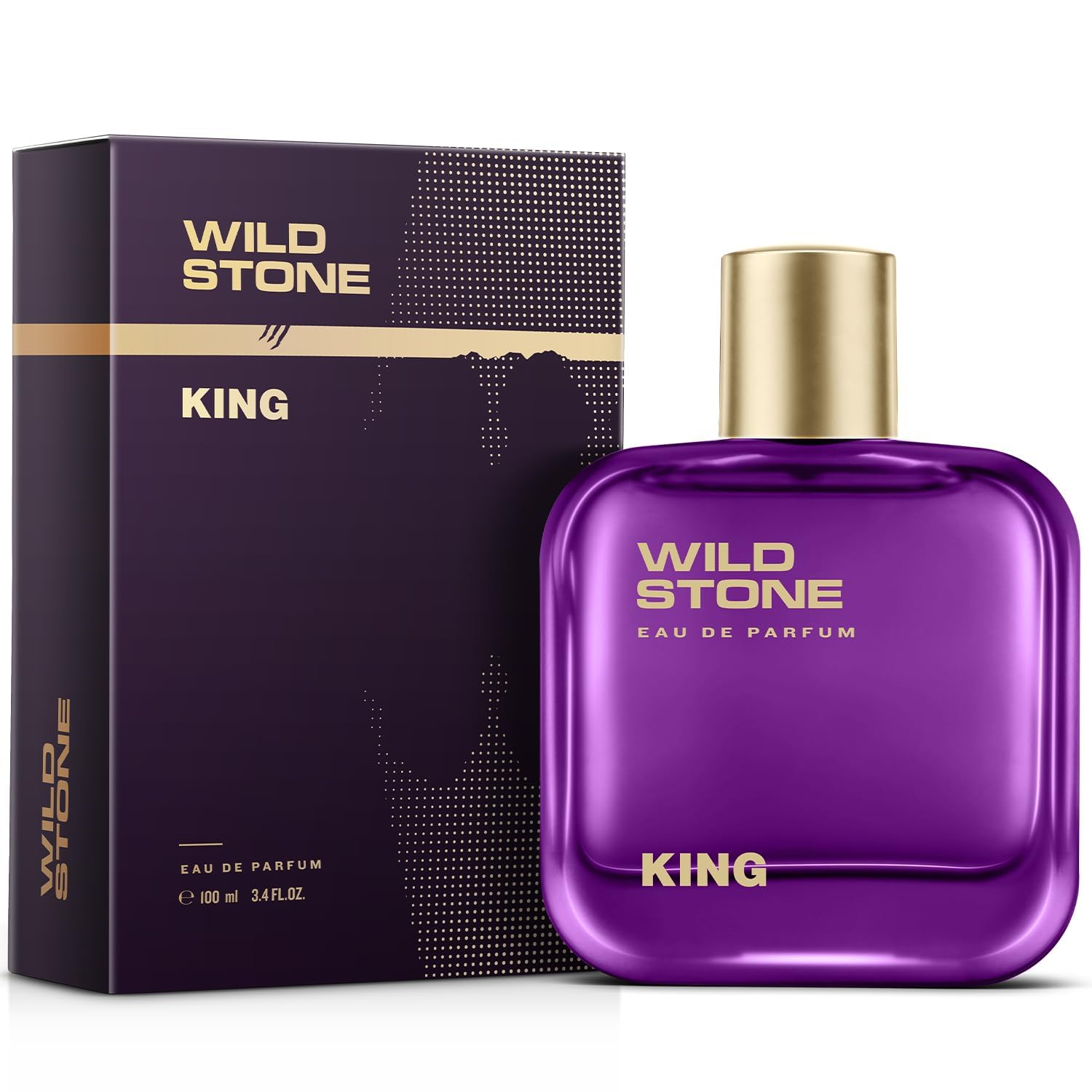 Purple Wild Stone King Eau de Parfum bottle and packaging on a white background