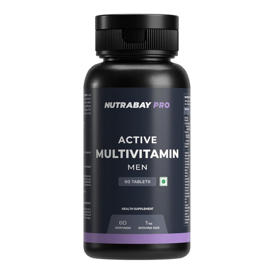 Nutrabay Pro Active Multivitamin for Men with Zinc, Magnesium, Vitamin B,C,A,E – Enhances Energy, Immunity & Better Sleep– 60 Veg Capsules | 100% RDA for Viamins & Minerals | Purity Tested Supplement