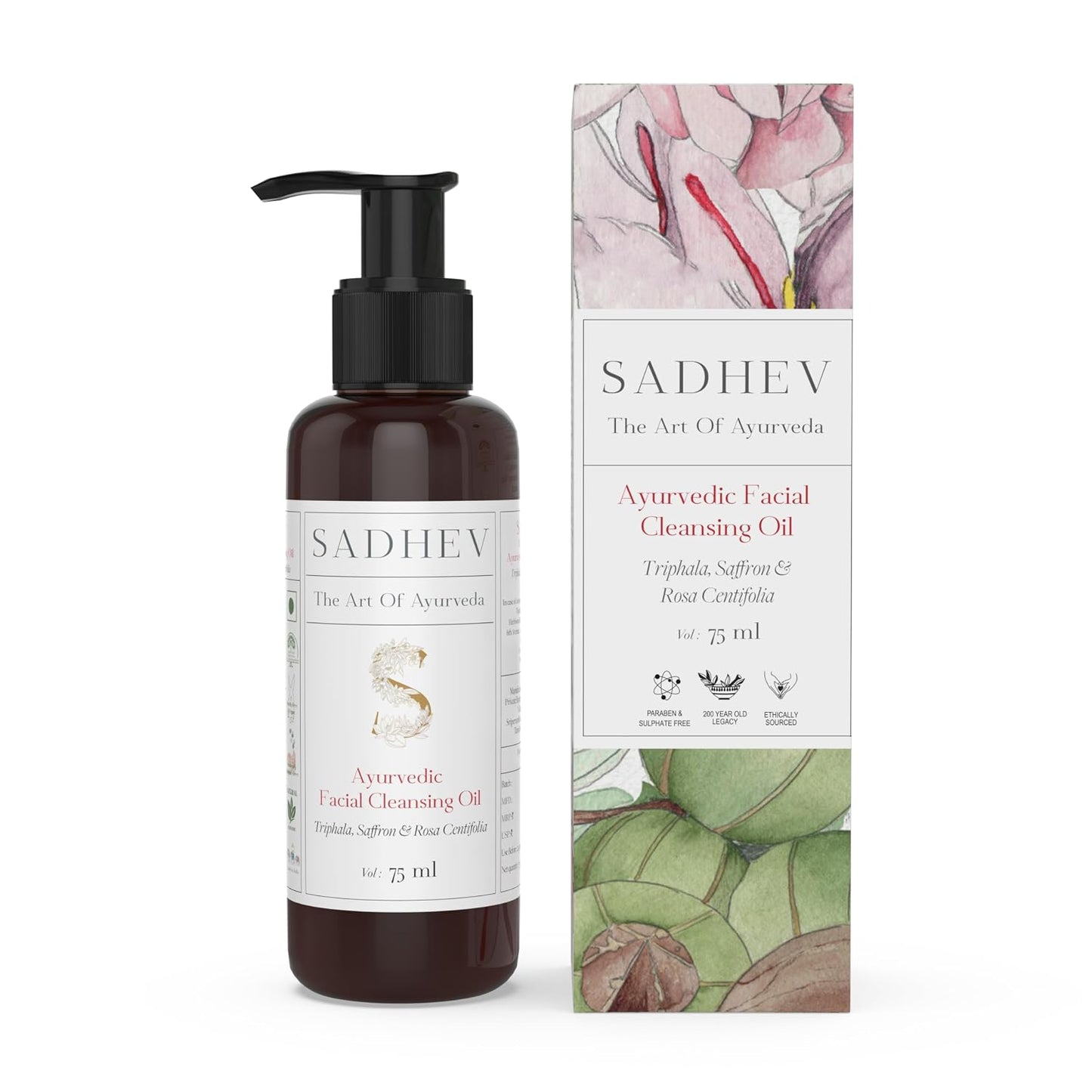 Sadhev Ayurvedic Facial Cleansing Oil With Triphala, Safron, and Rosa Centifolia for Removing Makeup, Hydrating and Moistuizing Cleanser Suitable For All Skin Types