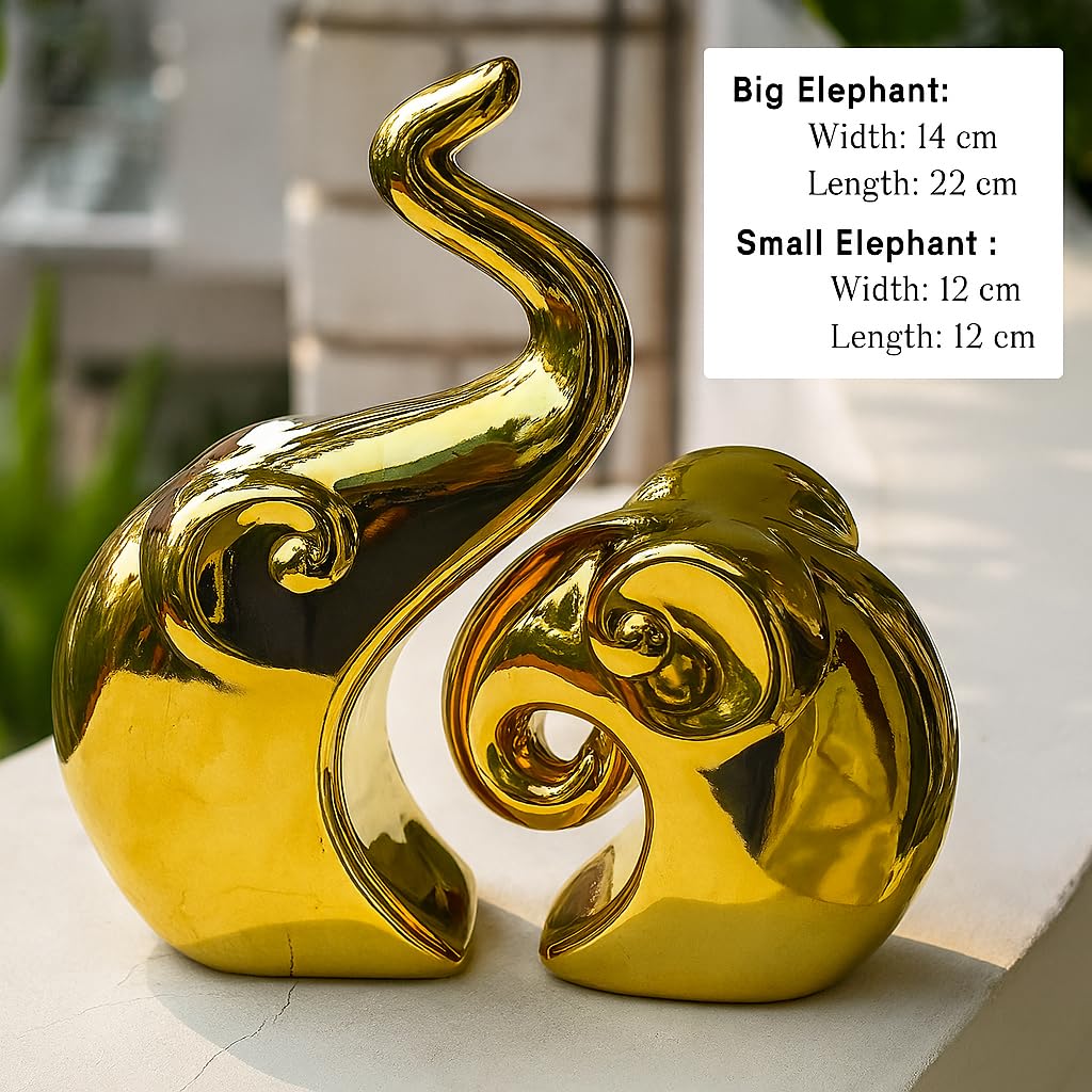 Beautiful Golden Elephant Couple for Home Decor (Pack of 2, Golden)