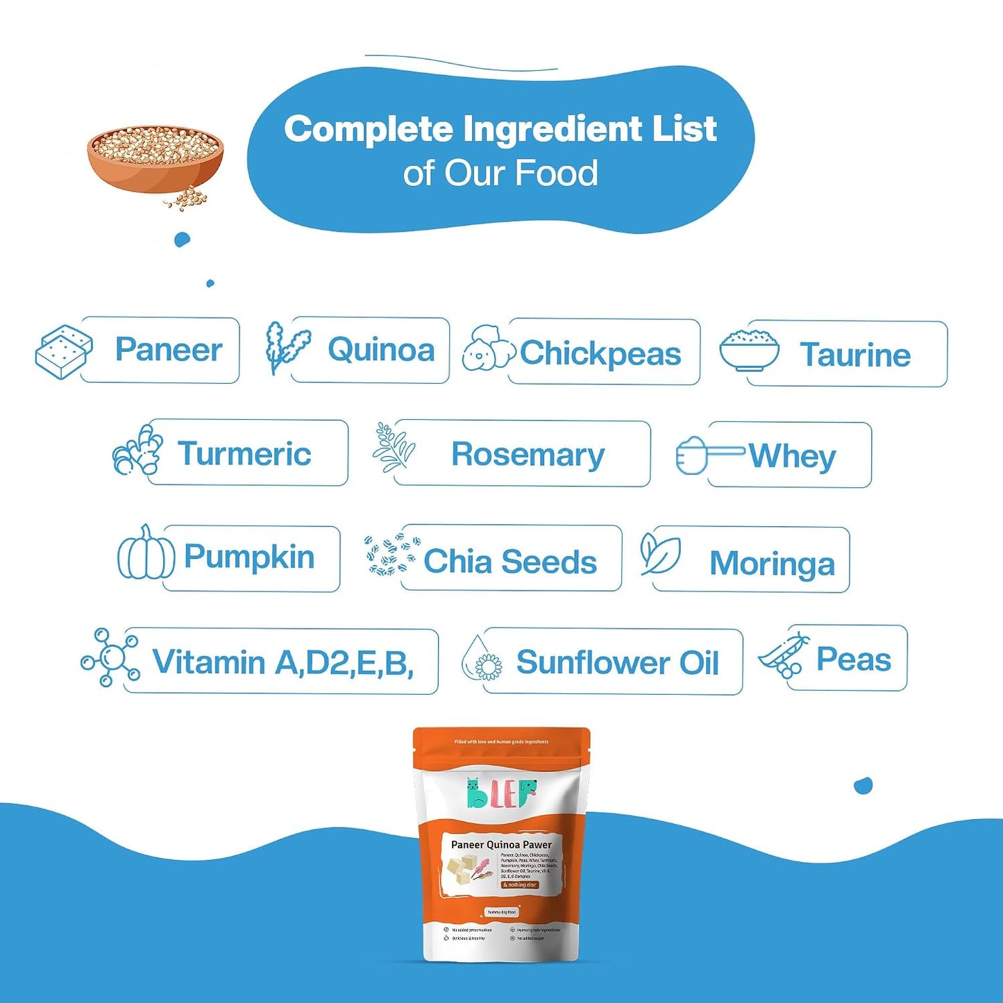 BLEP Fresh Dog Food (Wet) Human Grade, Grain Free|Paneer, Quinoa & Mixed Veggies|Omega 3, 6, Vitamin A, D, E, B|Zero Preservatives & Sugar|Easily Digestible|for All Dog Breeds|100g (Pack of 1)