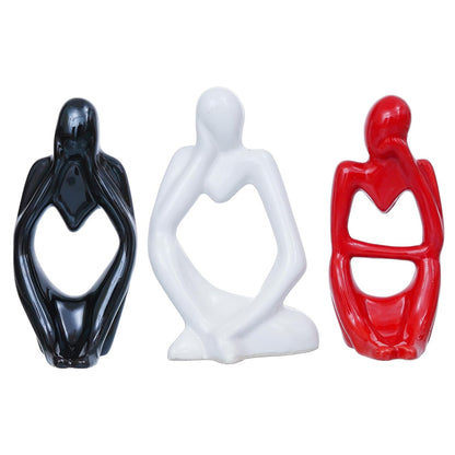 eCraftIndia Resin Decorative Thinking Human Figurines Statues Showpieces (Set of 3, Black White Red)| Home Decor Items for Living Room Bedroom Hall Office Desk Bookshelf Table| Gifts for Birthday