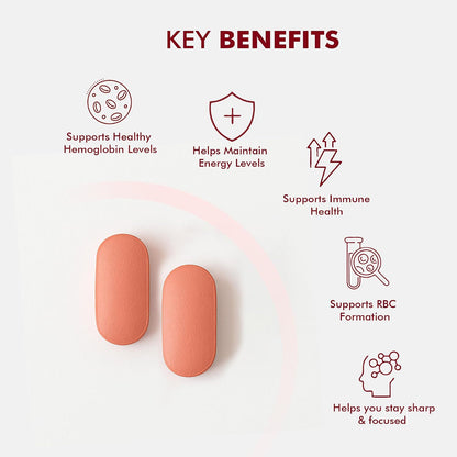 DR. MOREPEN Iron & Zinc Tablets | Enriched with Iron, Zinc, Vitamin C & B12 | Natural & Safe for Men and Women | 60 Veg Tablets