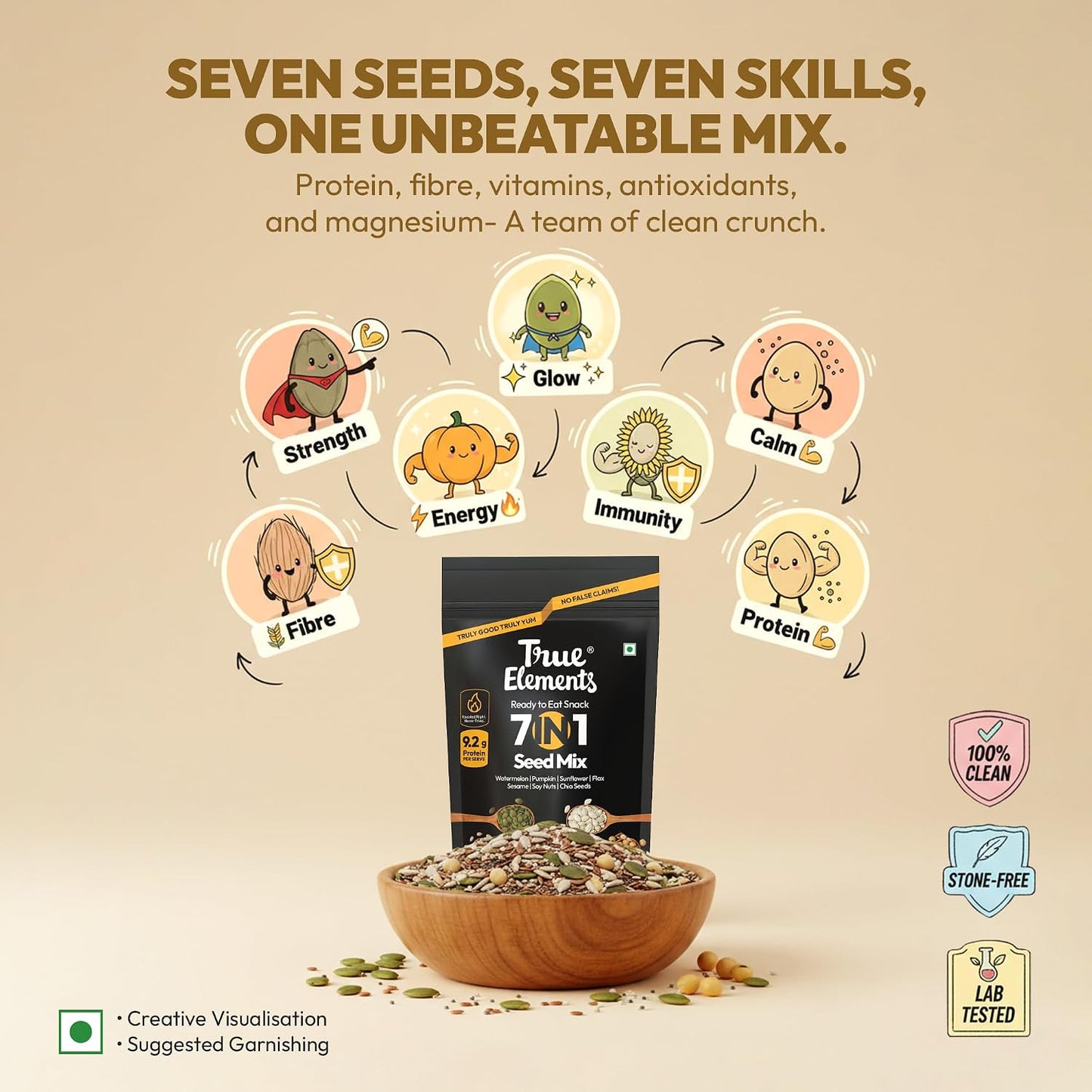 True Elements 7 in 1 Seeds Mix 500g | High Protein Blend | Diet Snack | Roasted Seeds