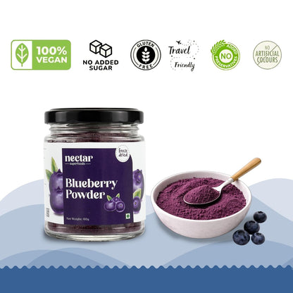 Nectar superfood Freeze Dried Blueberry Powder - 60 grams Jar-Pack of 1 Nos 100% Natural | No Added Sugar, Preservative-Free & Vegan | Processed in India