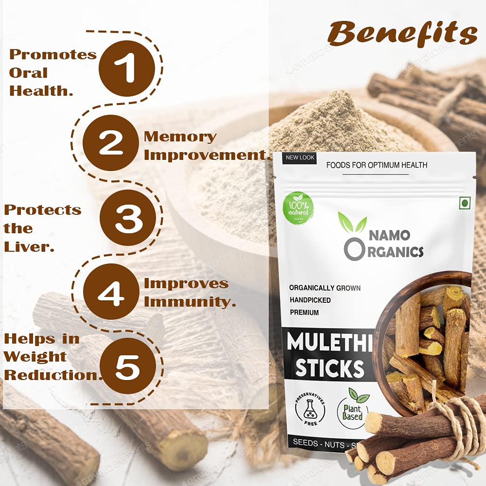 Namo Organics Mulethi Stick For Eating - 100 Gms - Yashtimadhu/Licorice Roots For Throat