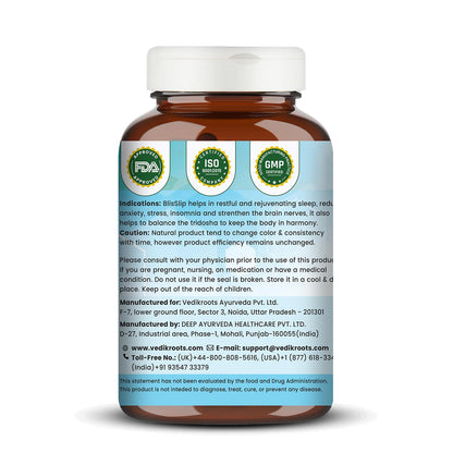 BlisSlip | Promotes Restful Sleep | Natural Sleep Support Supplement For Men & Women | 60 Veg Capsules (Pack of 1)