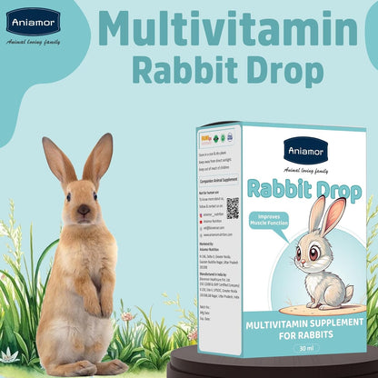 Aniamor Rabbit Multivitamin Drops 30 ml | Biotin, Vitamins A, C, D3, E & B-Complex | Daily Nutritional Supplement for Rabbits | Apple Flavour | All Life Stage