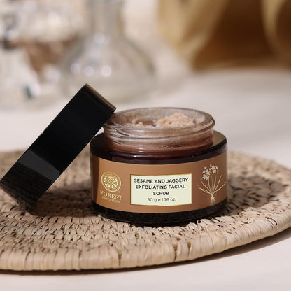 Forest Essentials Nourishing Facial Scrub Black Sesame & Jaggery | Ayurvedic Gentle Daily Face Exfoliator | Deeply Moisturising Face Scrub for Normal to Dry Skin
