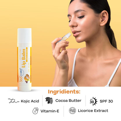 365CARE SPF 30 Lip Balm for Dark Lips Lightening & Pigmentation | Cocoa Butter Lip Balm for Smokers, Dry & Chapped Lips | 24hr Deep Moisturizing & Sun Protection PA+++ for Men & Women - 4.8g