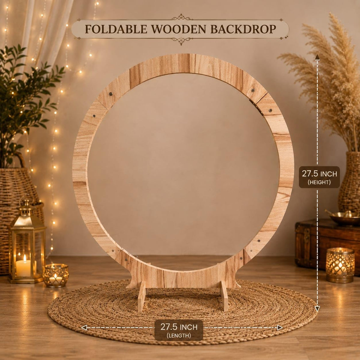 SATYAM KRAFT 1 Piece Foldable Round Shape Wooden Makhar Mandap | Wooden Pooja Backdrop Stand for DIY Pandal & Temple | Festival Decoration Setup for Ganesh Chaturthi & Idol Pooja Decor