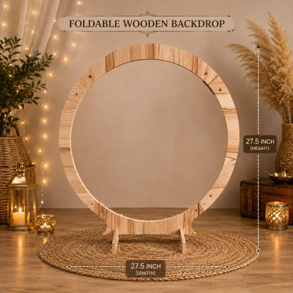 SATYAM KRAFT 1 Piece Foldable Round Shape Wooden Makhar Mandap | Wooden Pooja Backdrop Stand for DIY Pandal & Temple | Festival Decoration Setup for Ganesh Chaturthi & Idol Pooja Decor