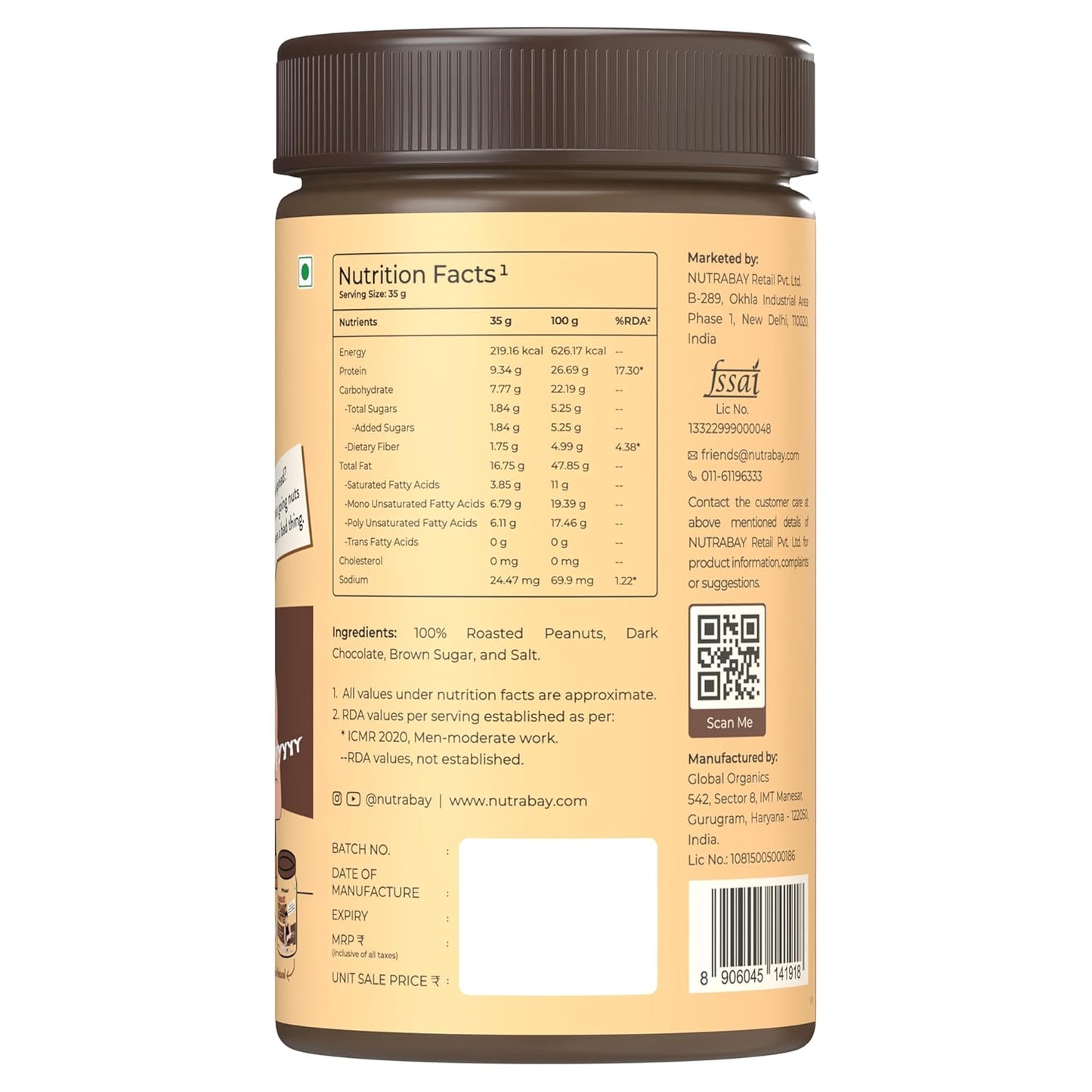 Nutrition facts label on a NutraBay product container