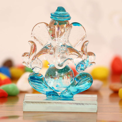 SkyBlue and Transparent Double Sided Crystal Car Ganesha Showpiece
