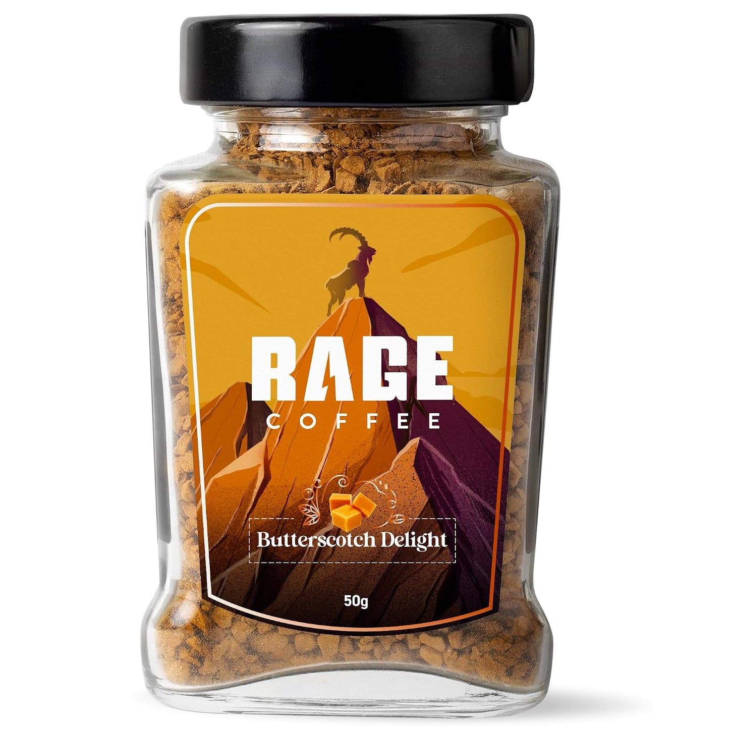 Rage Coffee Butterscotch Delight Flavour - Premium Arabica Instant Coffee (Make Delicious Hot/Cold Coffee) | (Butterscotch Delight, 50g)