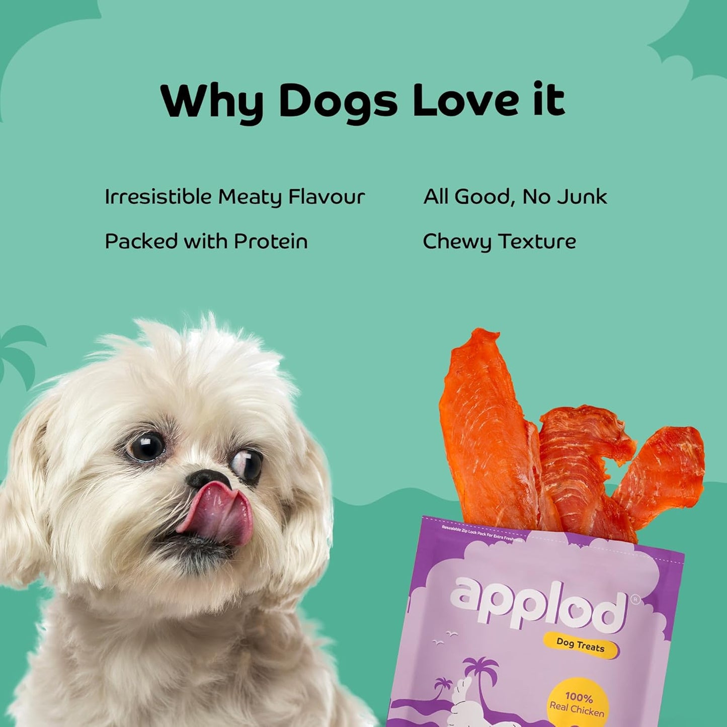 Applod Tender Chicken Jerky Slices Dog Treats | Made with Real Chicken Breast | High-Protein, Low-Fat Grain-Free Reward Snacks for Dogs | 50g