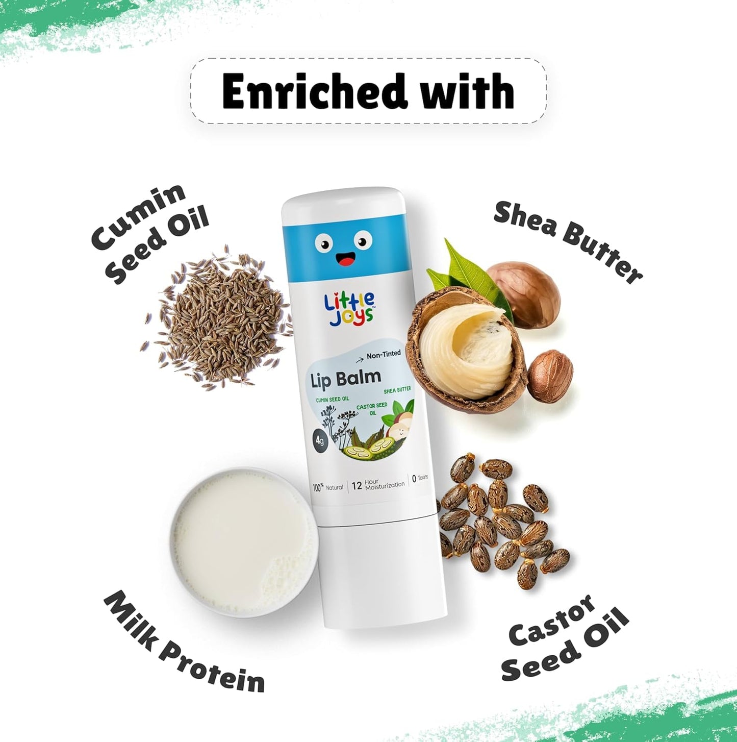 Little Joys Natural Lip Balm for Kids | Heals Chapped Lips | Formulated with Child Friendly Waxes, Shea Butter, Milk Protein & Castor Seed Oil | Developed by Experts | 4g X 2