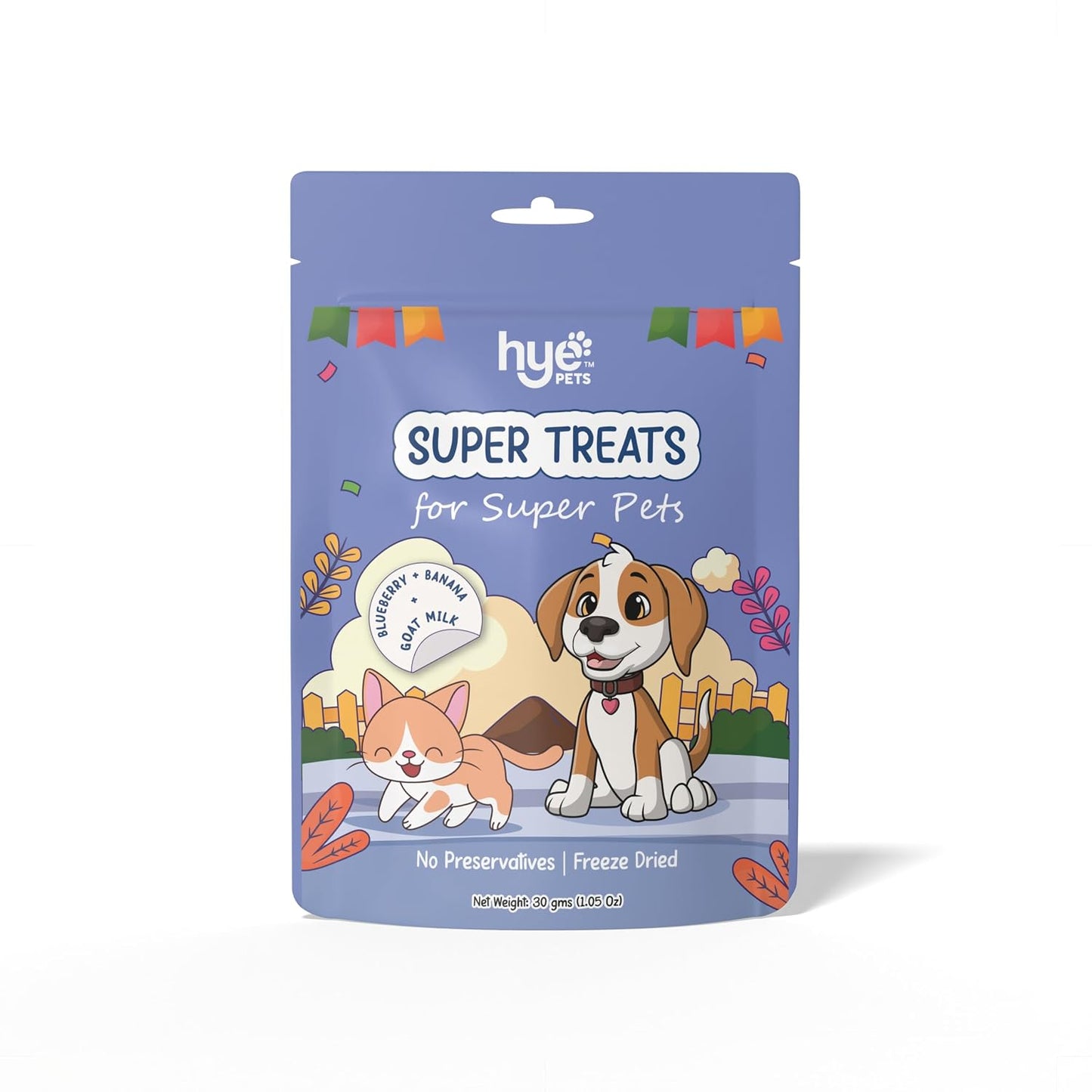 HYE Pets Super Treats for Super Pets – Freeze Dried Treats Made with Goat Milk, Blueberry & Banana | 30g