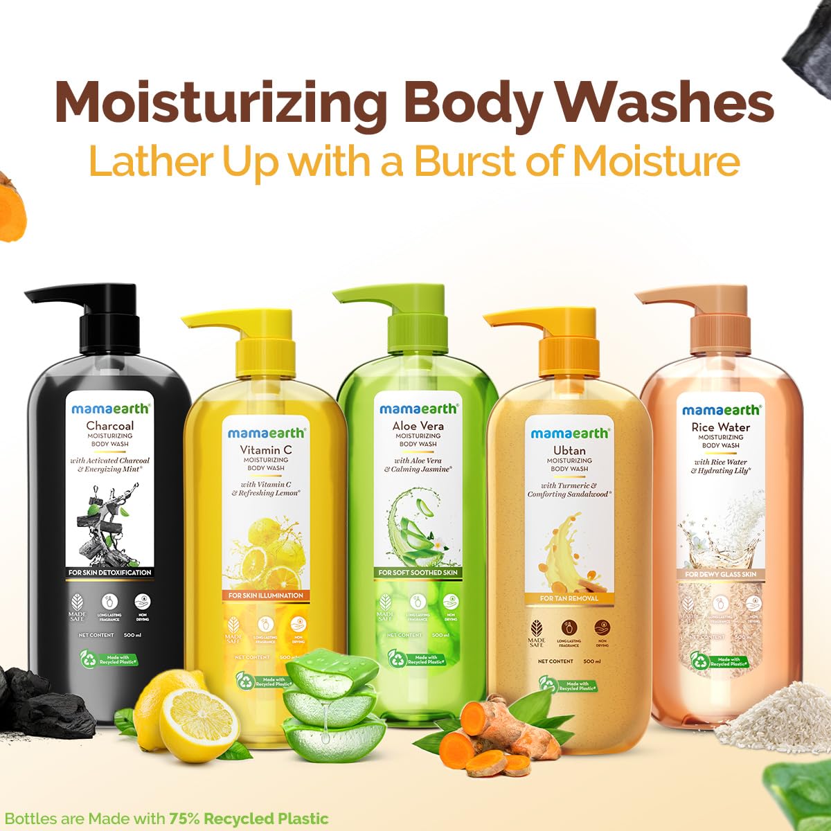 Mamaearth Ubtan Moisturizing Body Wash with Turmeric & Comforting Sandalwood Scent for Tan Removal 500ml | Intensely Moisturizes | Long Lasting Fragrance | Mild Exfoliation | All Skin Types | Soft & Smooth Skin