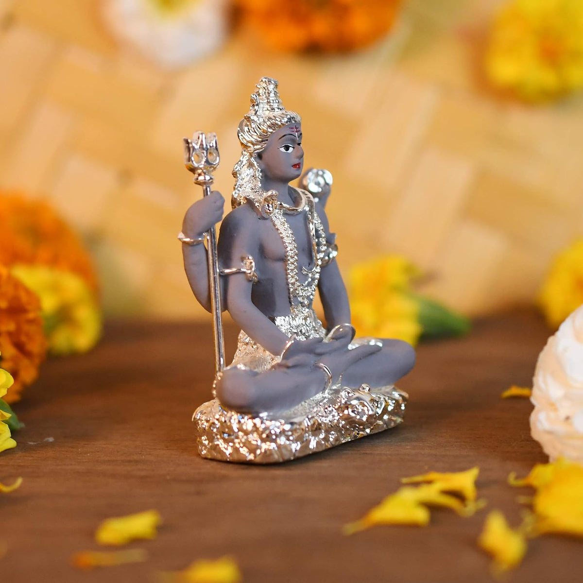 Ceramic Military Electroplating Shiva Idol, 3.4 Inches, Multicolour