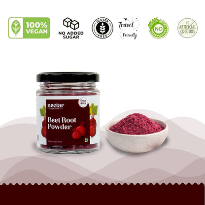 Nectar Superfoods Freeze Dried Beet Root Powder- 100 grams Jar-Pack of 1 Nos 100% Natural | No Added Sugar, Preservative-Free & Vegan | Processed in India