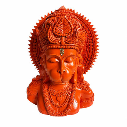 Lord Hanuman Ji Idol for Home Décor | Orange Hanuman Bust Statue with Intricate Detailing | Spiritual Decorative Showpiece for Temple, Living Room & Gifting